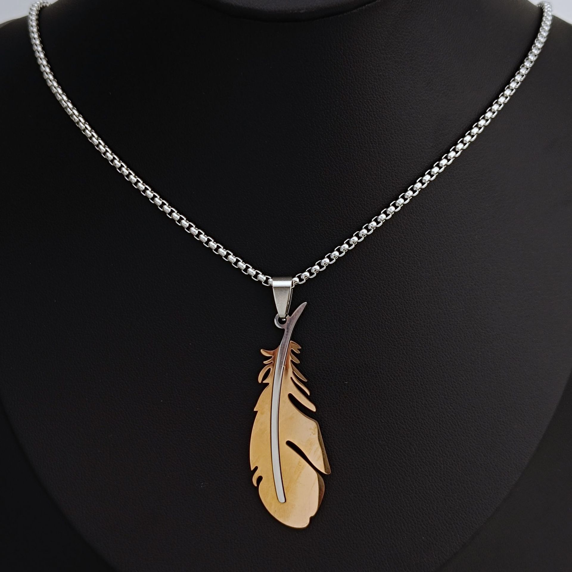 European and American foreign trade titanium steel feather pendant, the same style as Goro Takahashi's personalized feather necklace, student couple titanium steel pendant details Picture