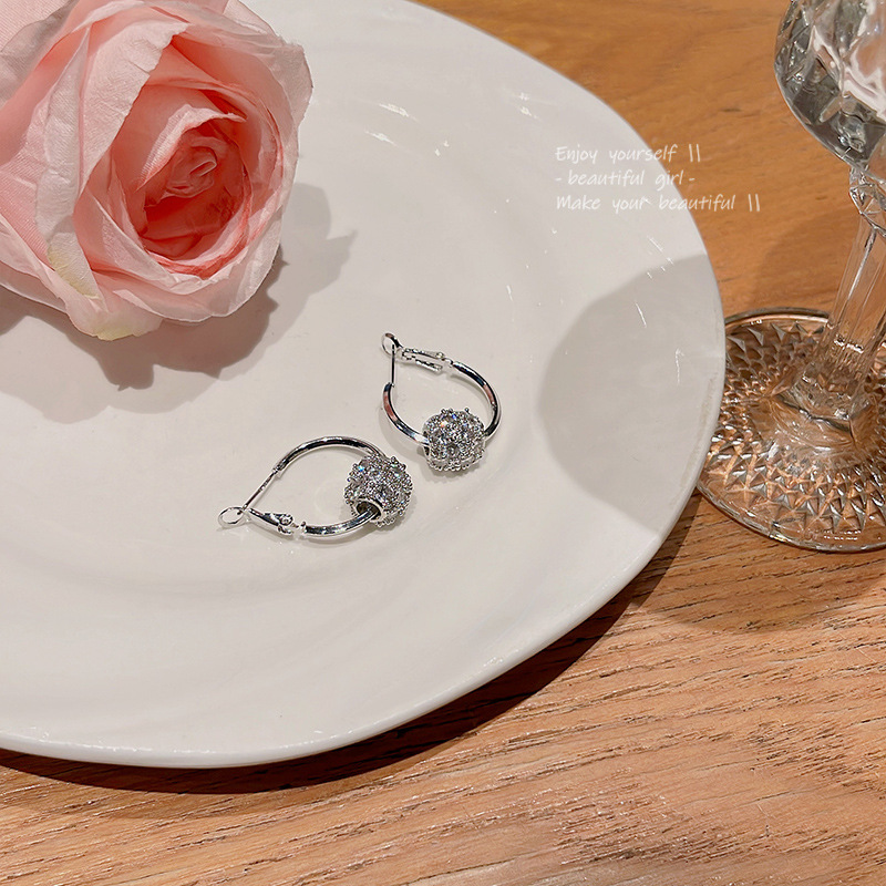 925 Silver Needle Exquisite Super Flash zirconia Ball Earrings, women's Instagram trendy high-end style cold style individual ear ring earrings Application Scenario
