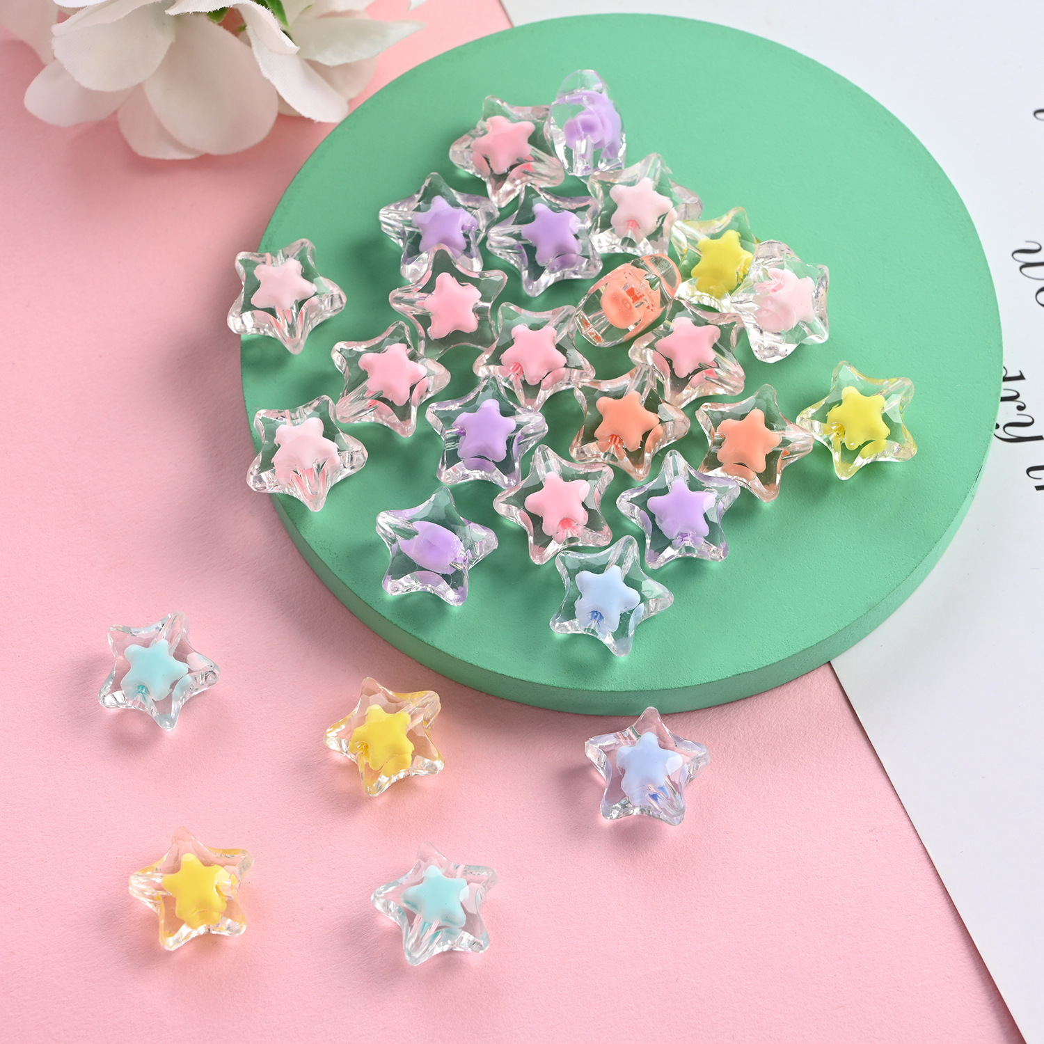 diy macaron beads, children's beading, Korean-style inner color five-pointed star beads, middle beads, rafters, pens, bracelet accessories, batch full figure