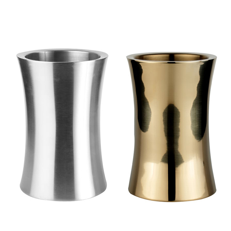 Stainless steel double-layer waist-shaped champagne ice bucket, 2L beer ice cube bucket, bar and ktv ice cubes, metal insulated wine utensils Item Picture