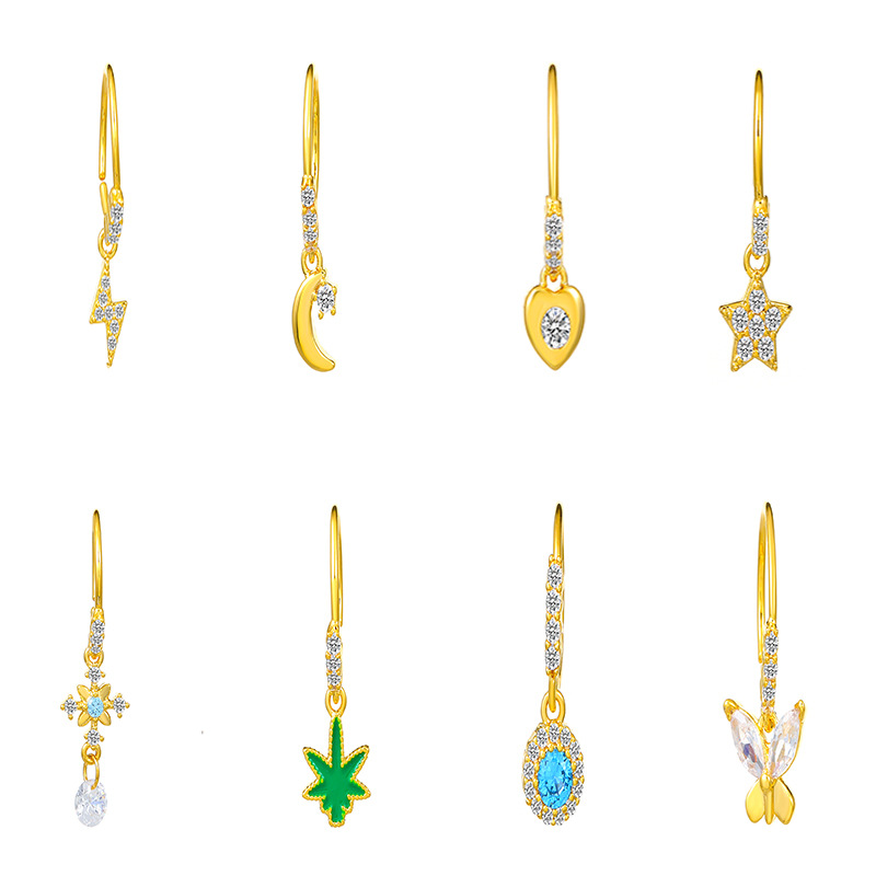 New European and American diamond-encrusted heart-shaped butterfly nose ring and nose decoration creative star moon lightning pendant nose ring piercing accessory Item Picture