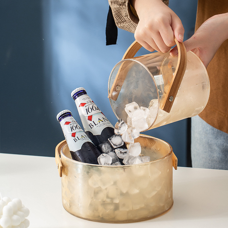 Household glass transparent fruit basket, hand-held red wine and champagne bucket, bar and ktv ice cube bucket, chilled beer and fruit wine bucket details Picture