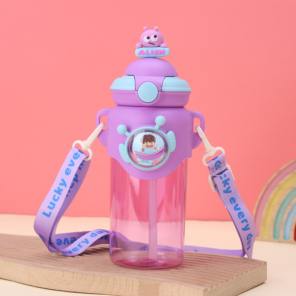 New high-appearure-level children's plastic cups, student cartoon dolls, straw cups, outdoor portable rope sports water bottles Application Scenario