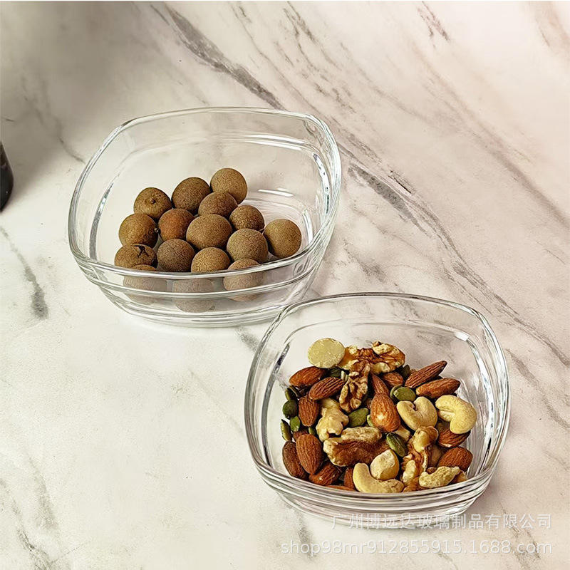 Simple square transparent glass bowl, yogurt fruit salad bowl, dessert bird's nest seasoning bowl, large kitchen soup and dish bowl details Picture