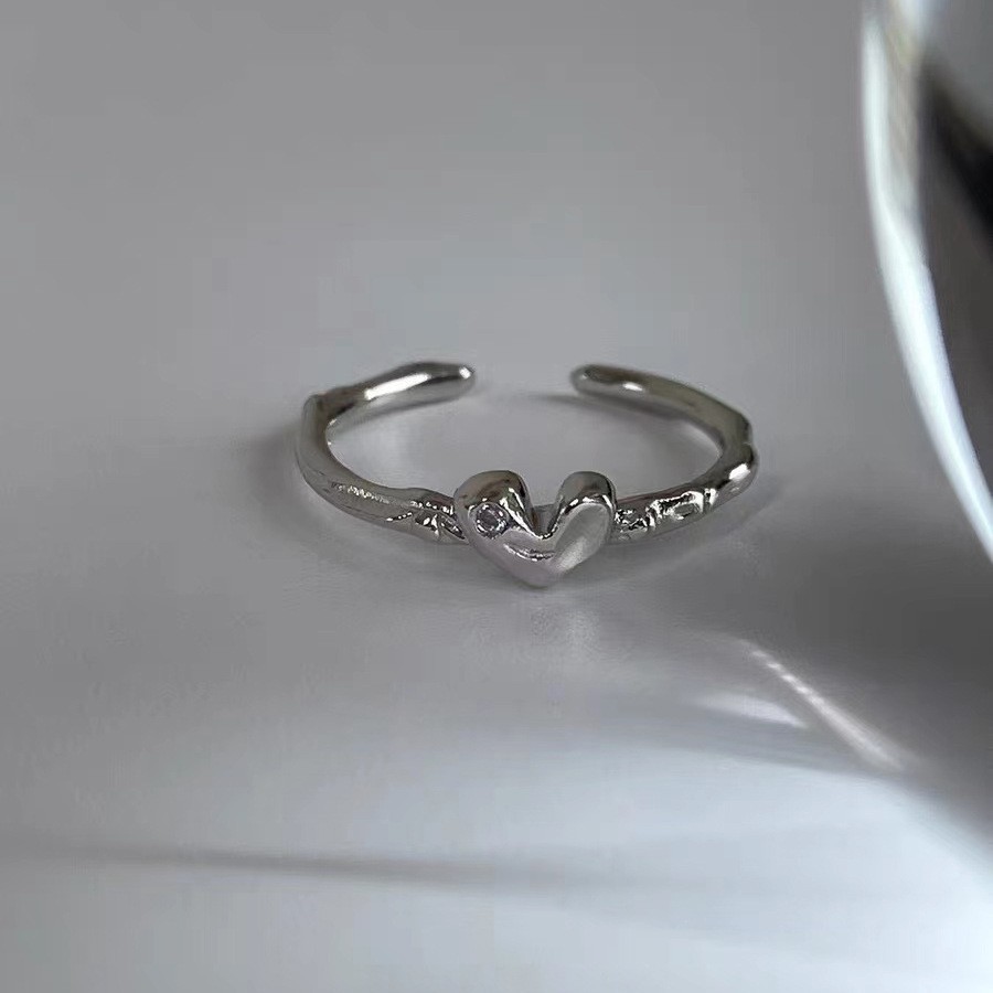 Irregular-shaped white square diamond zircon heart ring on ins women's fashion, light luxury, open-top layering, unique and simple Item Picture