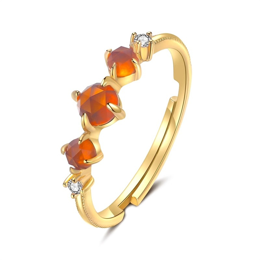 Japanese-style orange garnet ring for women, a niche retro, light luxury and high-end look, versatile gemstone open ring Item Picture