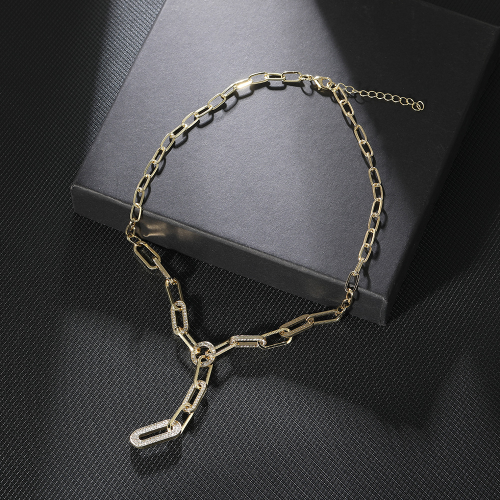 A new creative metal chain long necklace with a light luxury and niche design, featuring a hip-hop interlocking sweater chain full figure