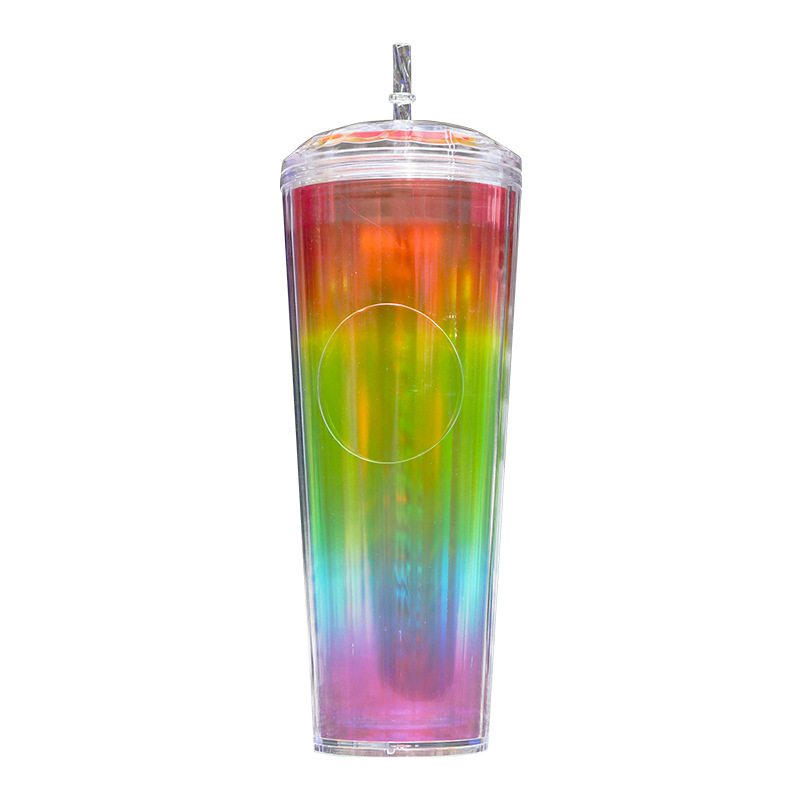 New fashionable straw cups, colorful double-layer heat-resistant water cups, office and home water cups, factory wholesale Item Picture