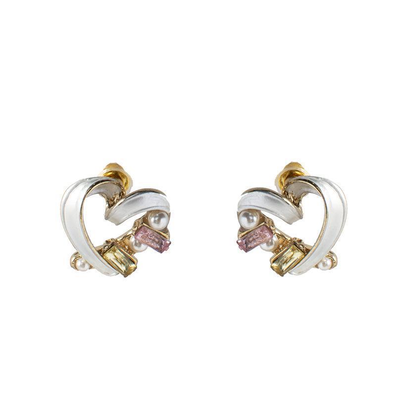 s925 Silver Needle Japanese and Korean new sweet heart-shaped pearl zircon stud earrings, women's summer versatile design earrings and earrings Item Picture