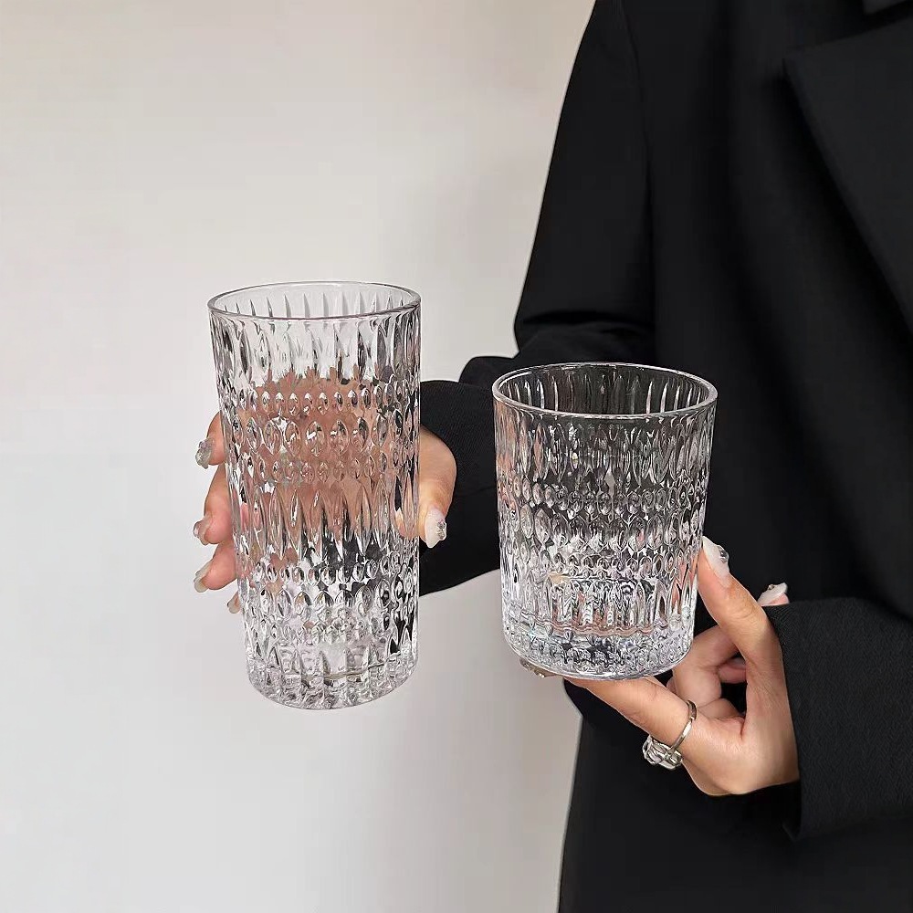Ins-style embossed glass cups, Nordic light luxury retro household water cups, juice cups, milk beer glasses, whisky glasses details Picture
