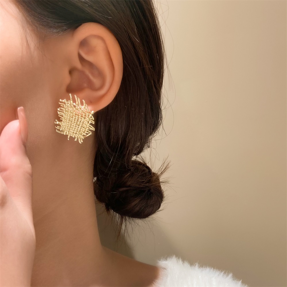 European and American ins irregular woven earrings, French light luxury and niche design, mesh stud earrings, retro internet-famous earrings Specification drawing