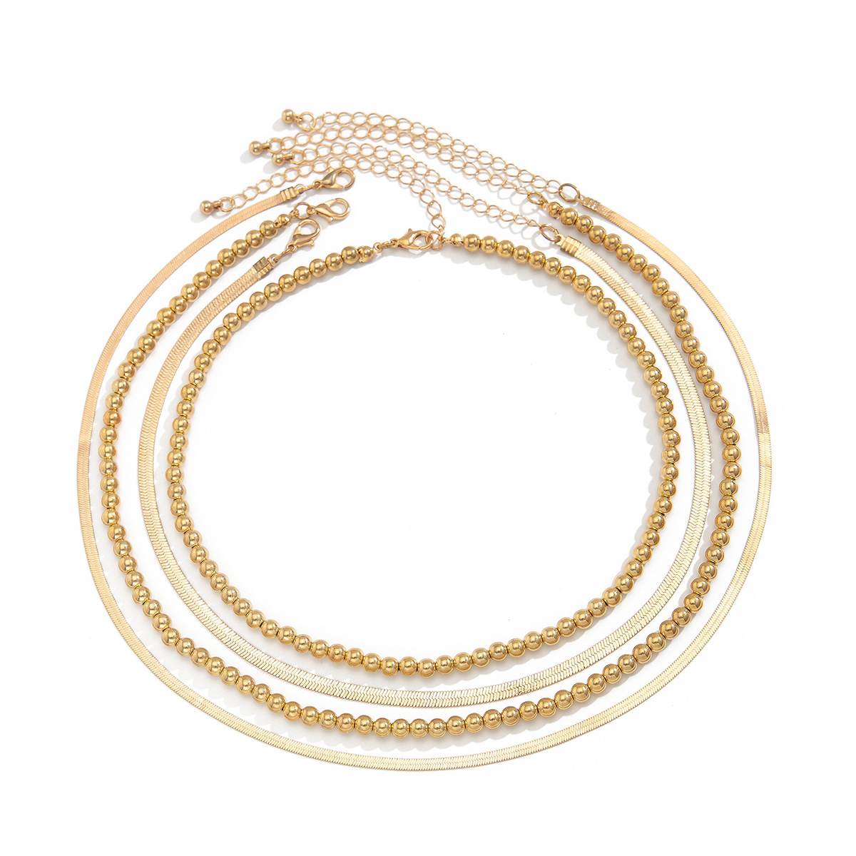 European and American cross-border jewelry hip-hop style beaded flat snake chain necklace set, geometric metallic chain collarbone chain Item Picture
