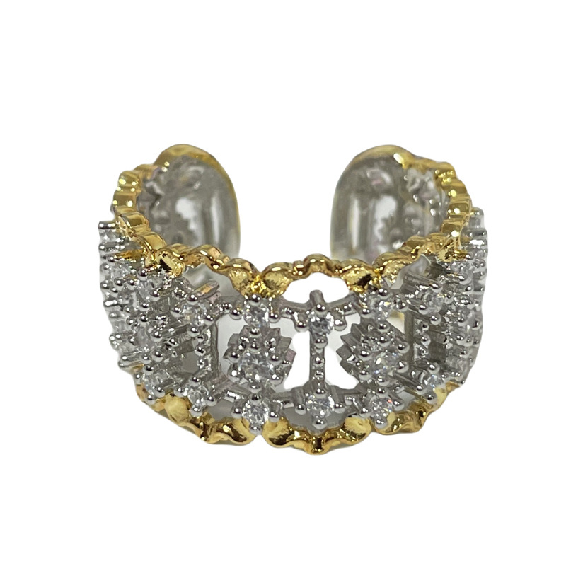 European and American retro Italian hollowed-out lace opening ring, a unique, irregular, elegant and high-end ring for women Item Picture