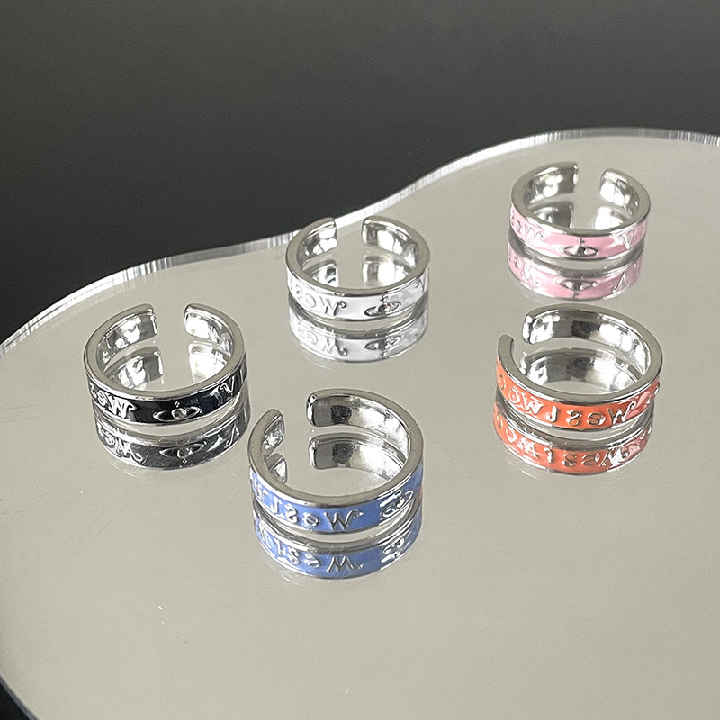 A simple, fashionable, niche and individual stacked index finger ring with the letter Saturn ring of the Western Queen Oil Dripping Star Specification drawing