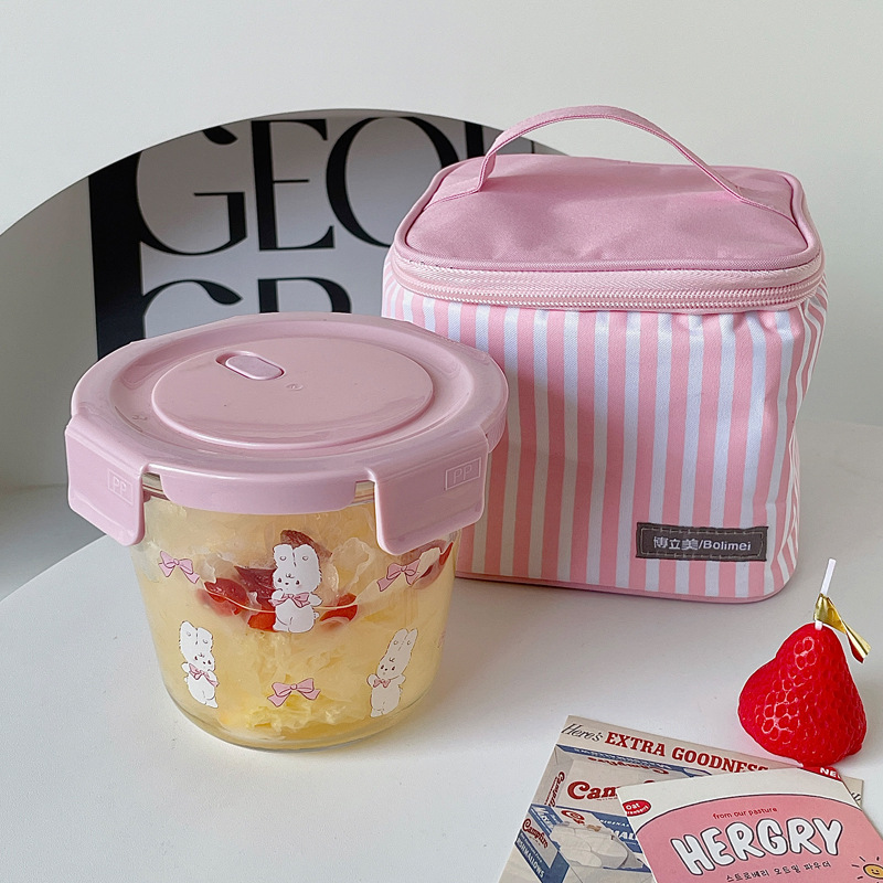 Bolimei wholesale microwave oven partition rice bento box, fresh-keeping bowl with meal, ins style high borosilicate glass lunch box full figure