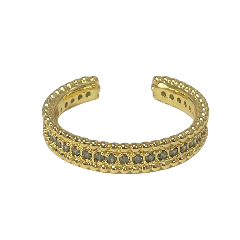 Korean version olive green row diamond zircon elegant and high-end ring, adjustable for women, simple and exquisite layered ring Item Picture