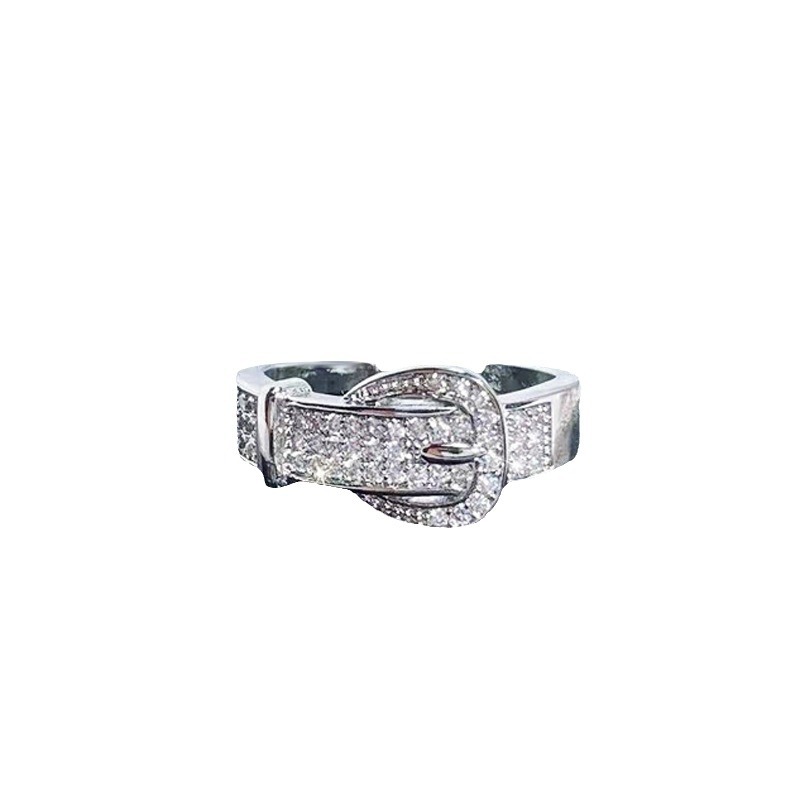 Sweet and cool pig nose belt buckle, full of diamonds, elegant open ring, feminine cold style, exquisite temperament, fashionable and versatile ring Item Picture