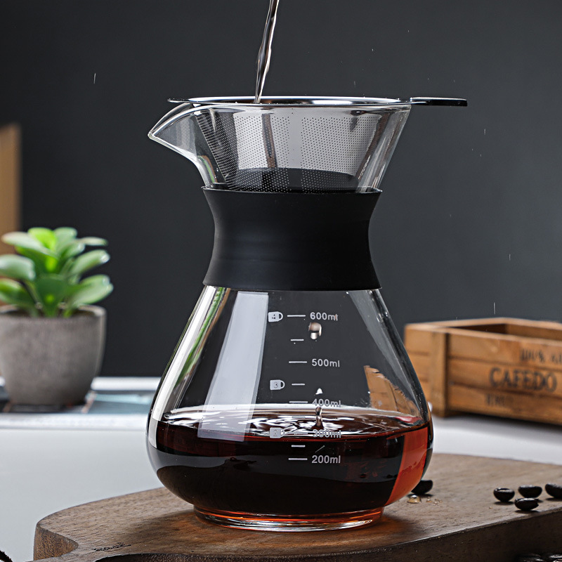 Boya Glass hand-brewed coffee pot set, household drip filter cup, filter screen sharing pot, silicone round-bottomed coffee pot details Picture