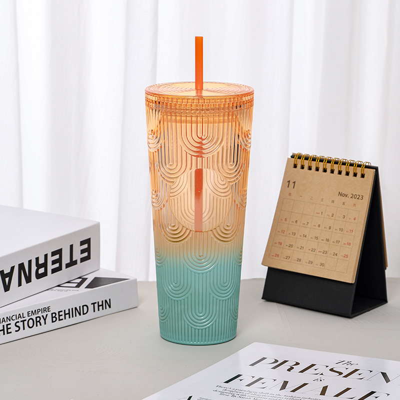 【 Processing and Customization 】 Wavy straw cup, ocean pattern, popular online drinking cup, high appearance level, large capacity, straight for commuting Application Scenario
