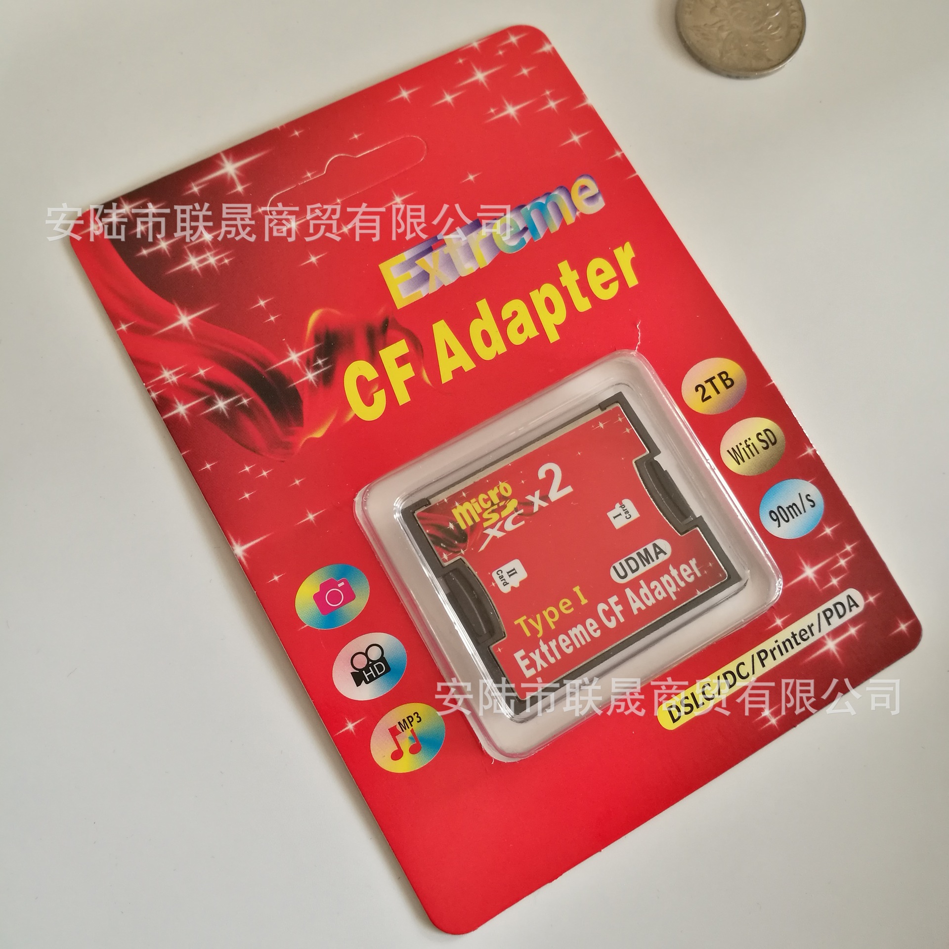 The brand-new dual TF to CF micro sd to CF card holder supports 2TB MicroSDXC high-speed CF adapter cards Specification drawing