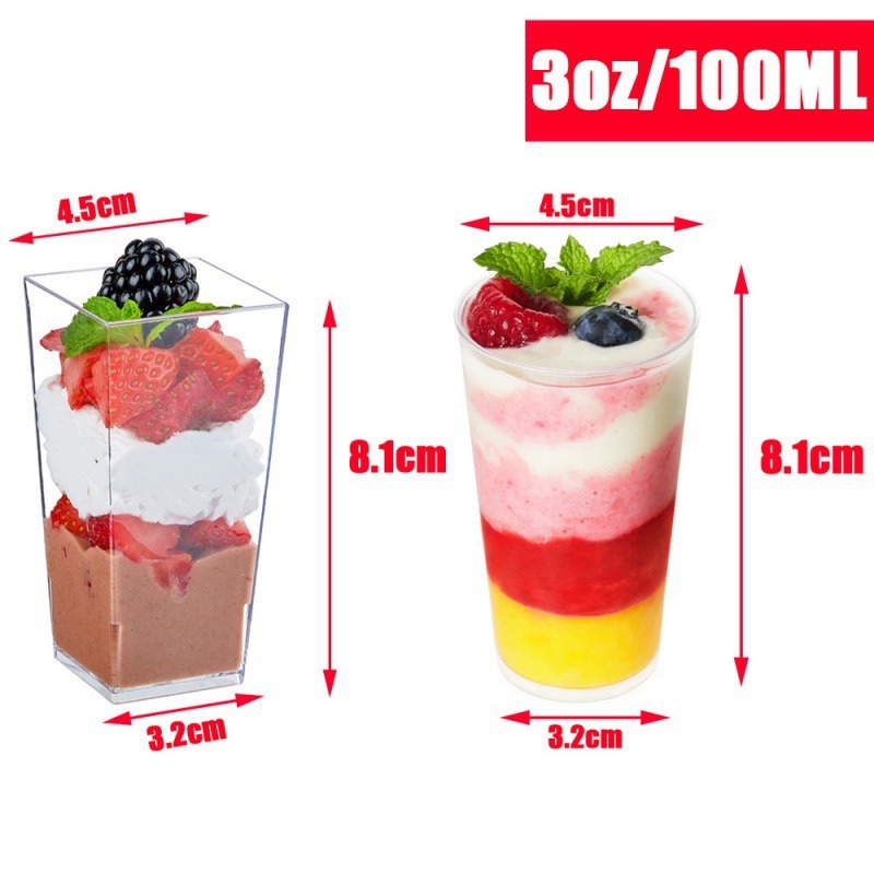 Factory wholesale 100ML disposable dessert cups with LIDS, transparent round disposable mousse cupcakes and salad cups details Picture
