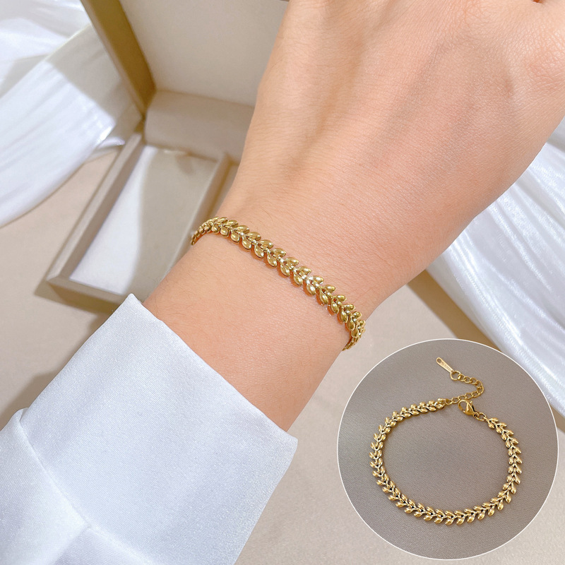 【 All-titanium Steel 】 Dongdaemun minimalist style wheat ear personalized chain bracelet, retro best friend of a female Internet celebrity full figure