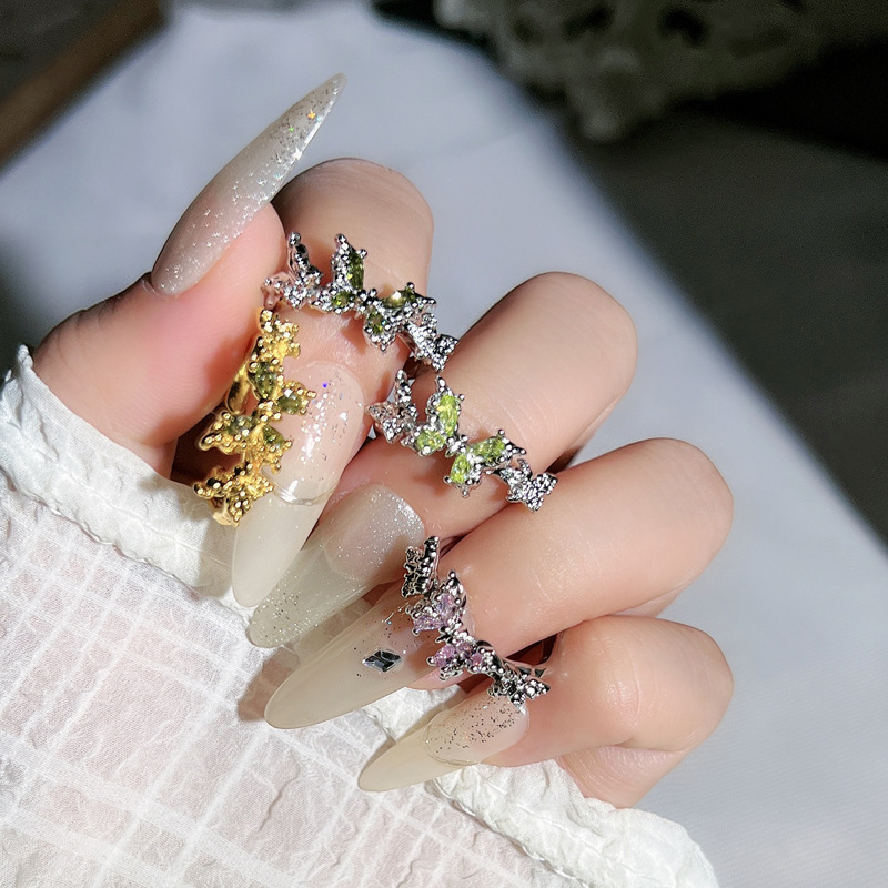 Exquisite irregular butterfly texture open ring for women, olive green, simple, individual, niche, sweet, cool and versatile ring trend details Picture