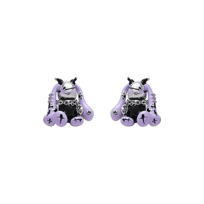 Cartoon dark Devil rabbit earrings wholesale, niche high-end silver needle stud earrings, hip-hop hot girl style personalized earrings for women Item Picture