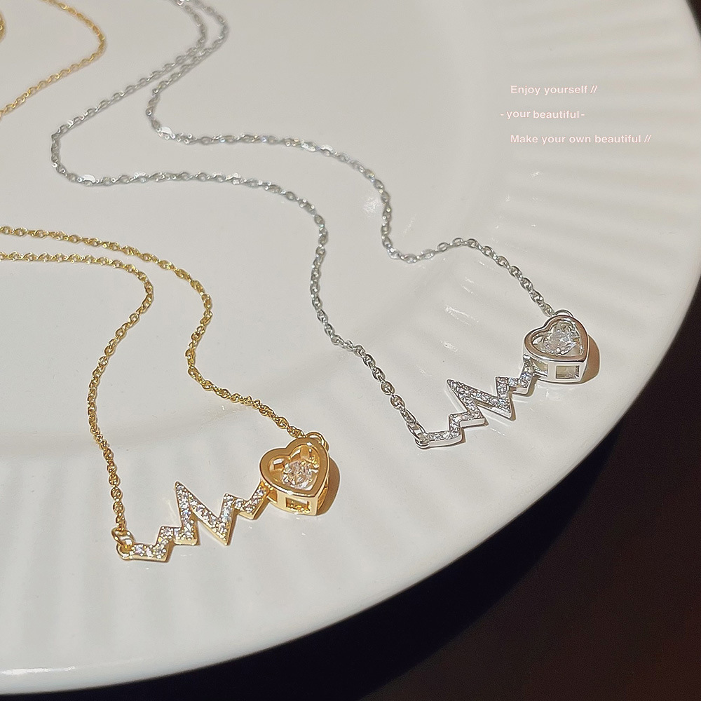 Creative electrocardiogram necklace, high-end feel, Korean Internet celebrity fashion heart collarbone chain, titanium steel sweater chain, personalized accessory Application Scenario