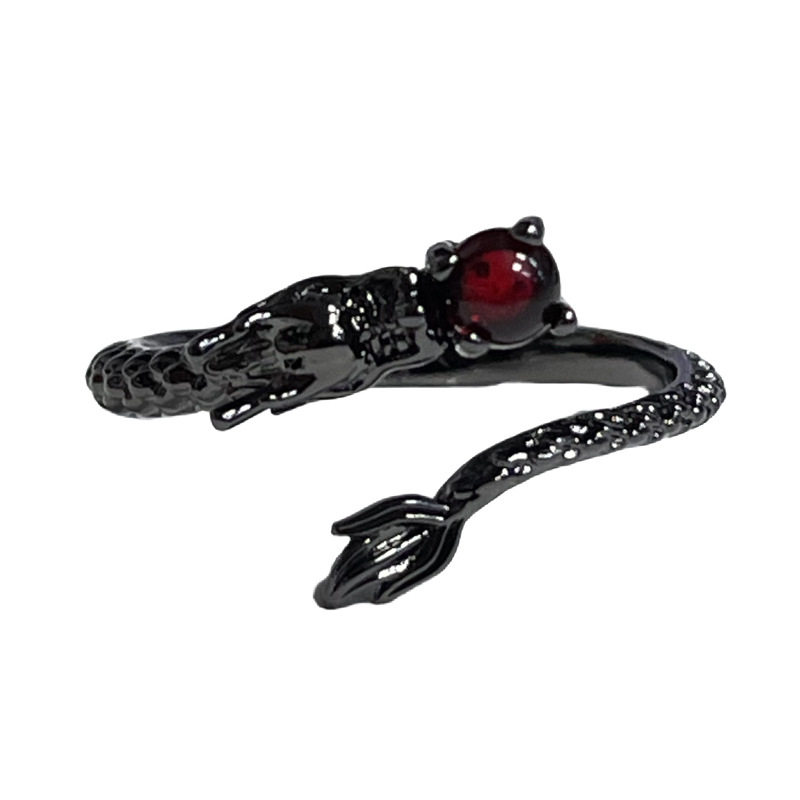 The dark dragon-shaped open ring with a sophisticated tail swing in the zodiac year is a unique and fashionable ring in a cold style for women on Instagram Item Picture