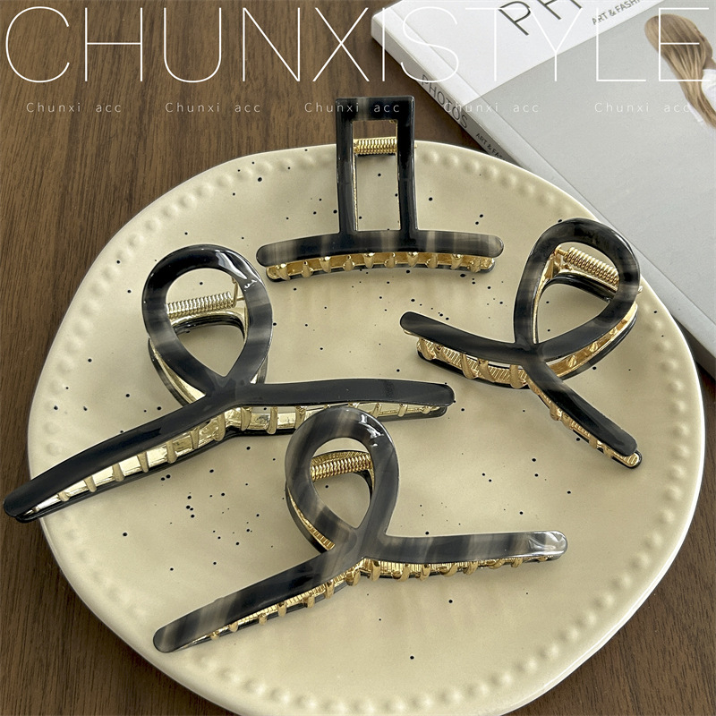 High-end grey ~ French retro acetate large gripper alloy splicing shark clip hair clip for women's back head hair clip headwear full figure