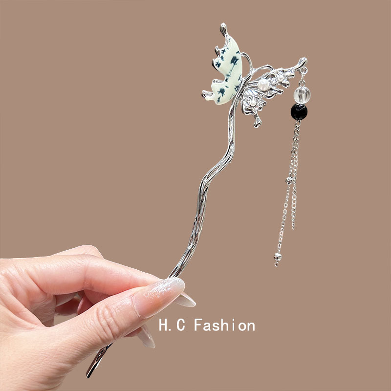 New Chinese-style butterfly tassel hairpins, high-end female hairpins, ancient-style coiled hairpins, daily modern Hanfu accessories details Picture