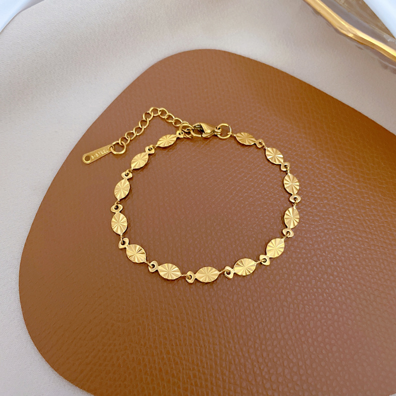 【 All-titanium Steel 】 Oval Sequined chain Dongdaemun Personalized bracelet, retro birthday gift for female Internet celebrity and best friend Specification drawing