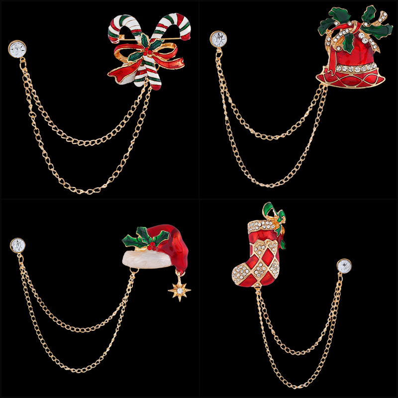 Wholesale of new European and American colored oil-dripping Christmas crutches, double-chain collars, brooches, flower brooches and Christmas gifts full figure