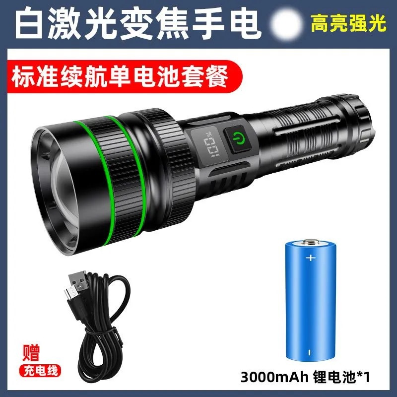 跨境白激光手电筒强光手电变焦远射USB应急手电产品图