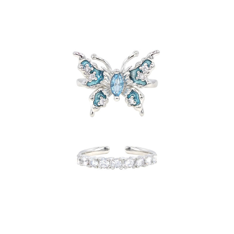 Sweet, cool and fashionable, oil-dripping blue butterfly zircon open ring for women, y2k, cool style, temperament and personality, layered ring Application Scenario