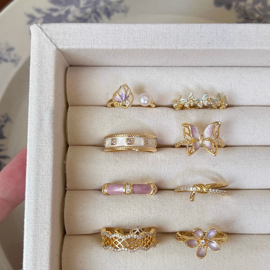 Zircon flower butterfly ring for women 2025 New style light luxury high-end unique index finger ring, niche exquisite and versatile ring full figure