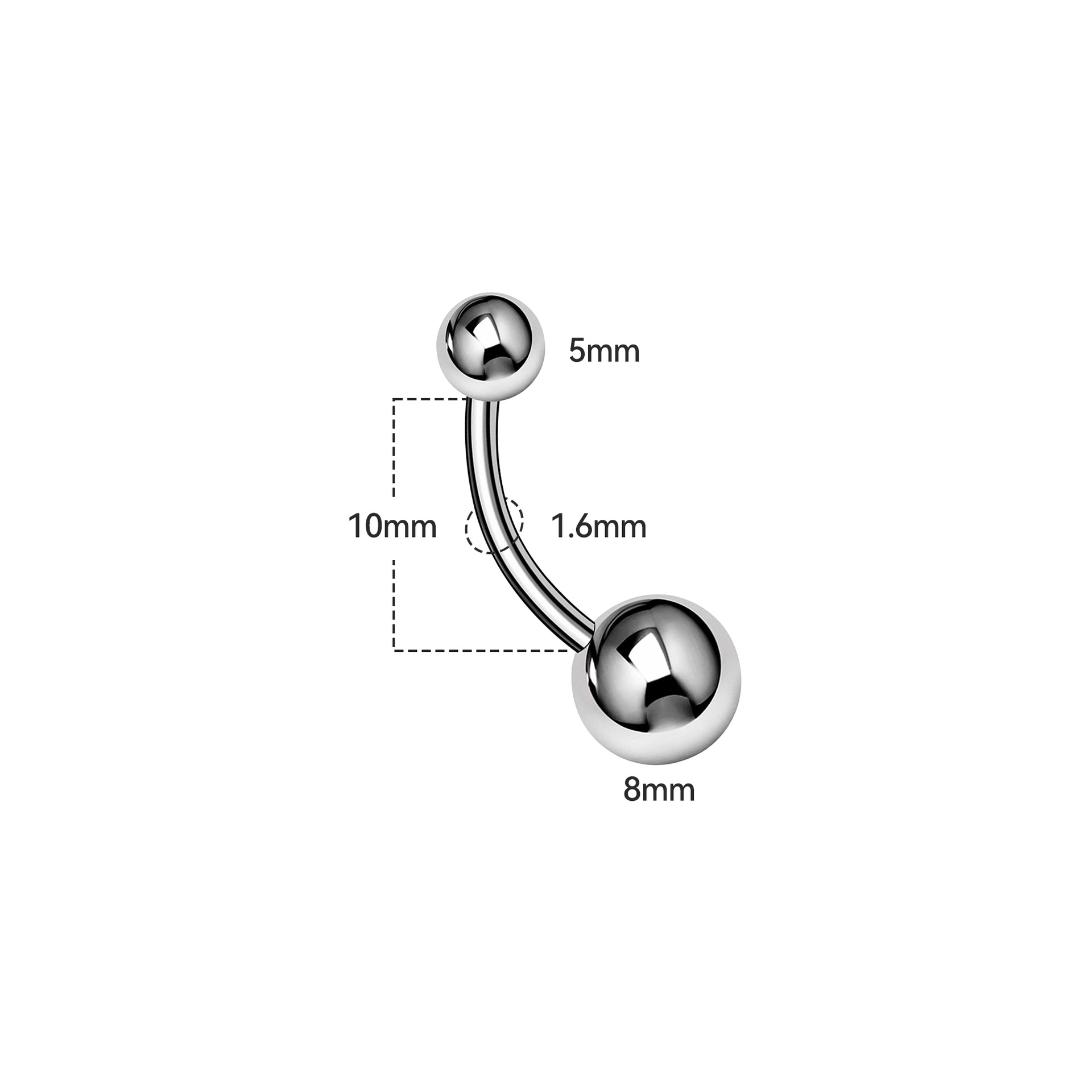 Stainless steel water diamond navel nail, simple curved rod, 14G double ball navel ring, Amazon cross-border e-commerce factory in stock Item Picture