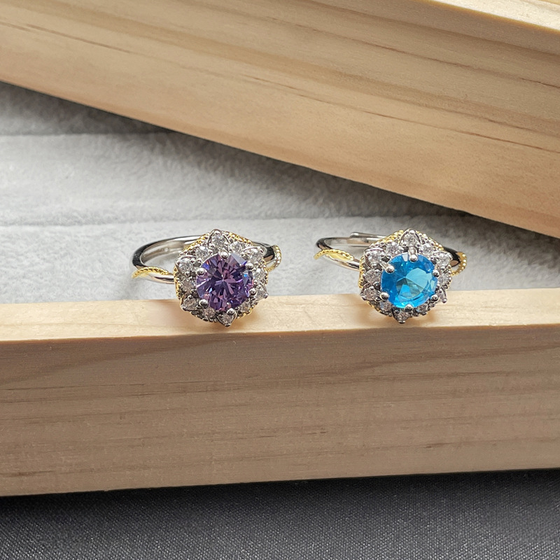A sweet and cool European and American bouquet purple diamond open ring for women, with a light luxury and high-end feel, fashionable and elegant, and a niche design sense Application Scenario