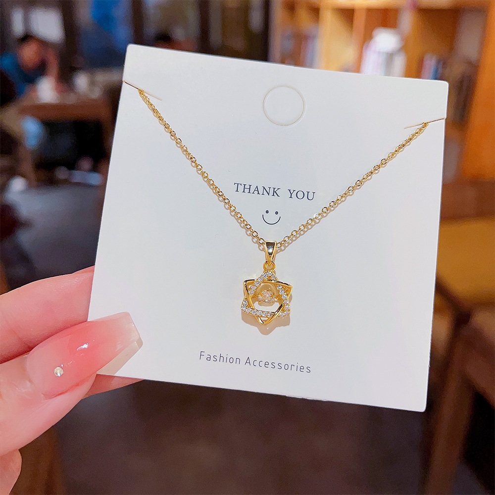 Light luxury hexagonal star dynamic necklace for women, trendy on Instagram, super fairy-like, versatile, elegant and fresh titanium steel collarbone chain wholesale Specification drawing