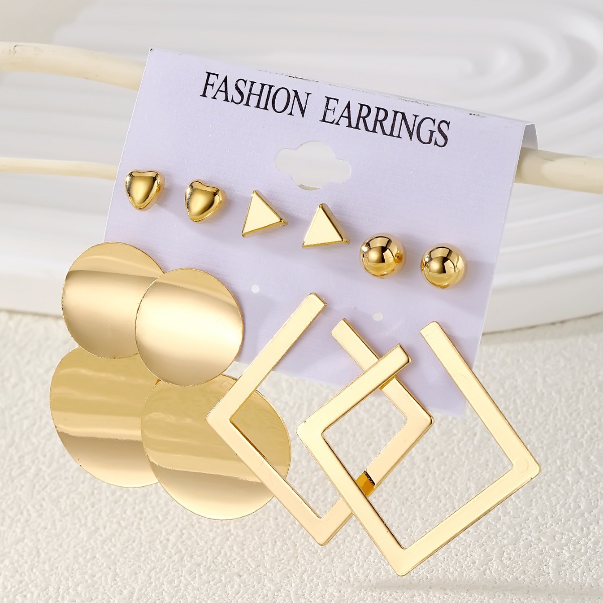 New cross-border exaggerated and personalized women's earrings from Europe and America, creative retro geometric quadrilateral golden ear ring set for women details Picture