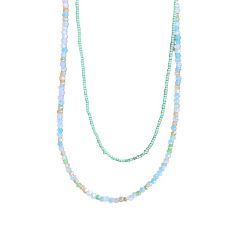 Summer vacation style colorful beaded necklace for women, double-layered wearing, elegant collarbone chain, sweet girl design sense, unique necklace Item Picture