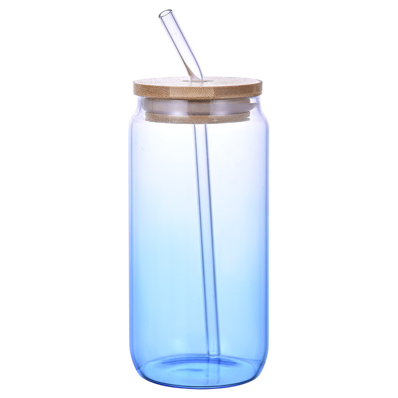 Cross-border high borosilicate glass cup set of six pieces for household cold drinks, cola semi-transparent gradient straw glass cups Item Picture