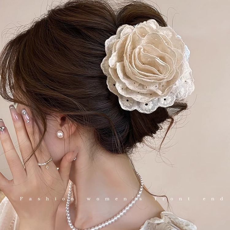 Red retro rose claw headpiece, big red flower hairpin, artificial flower clip, hairpin, artificial flower hair accessory Specification drawing