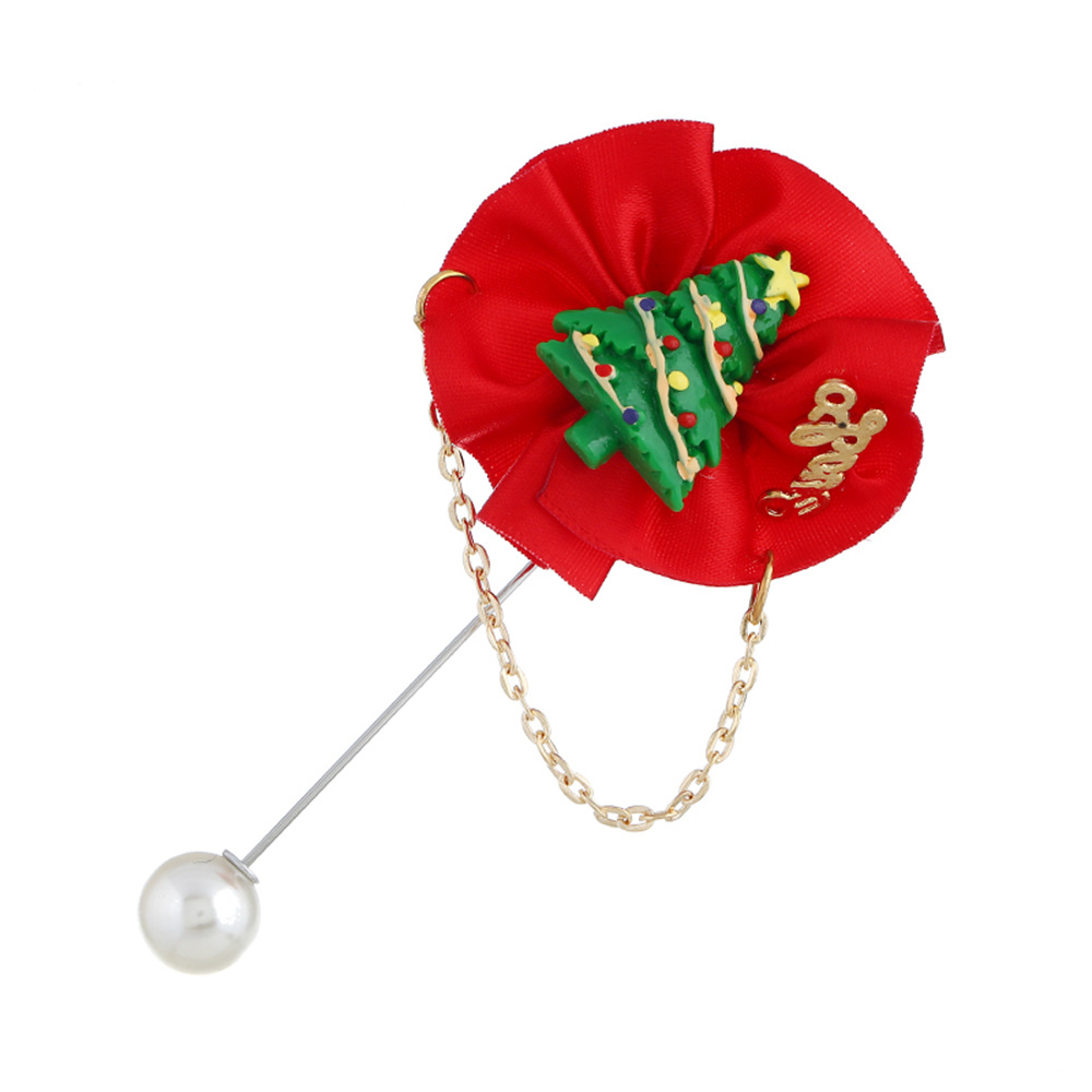Korean version cute Santa Claus fabric brooch, simple and elegant one-shoulder pearl sweater accessory, suitable for both men and women Item Picture