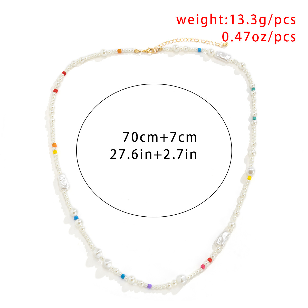 European and American cross-border jewelry long imitation pearl spliced mixed color necklace, retro rice bead asymmetrical sweater chain necklace Application Scenario