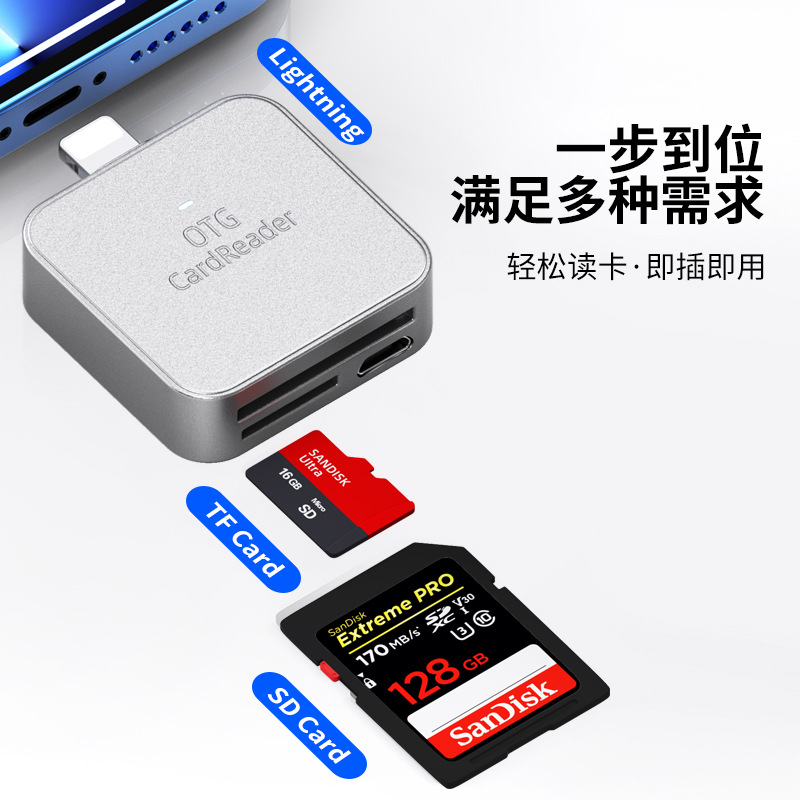 Apple compatible mobile phone SD card reader 2-in-1 SD/TF card camera OTG memory card adapter cable adapter full figure