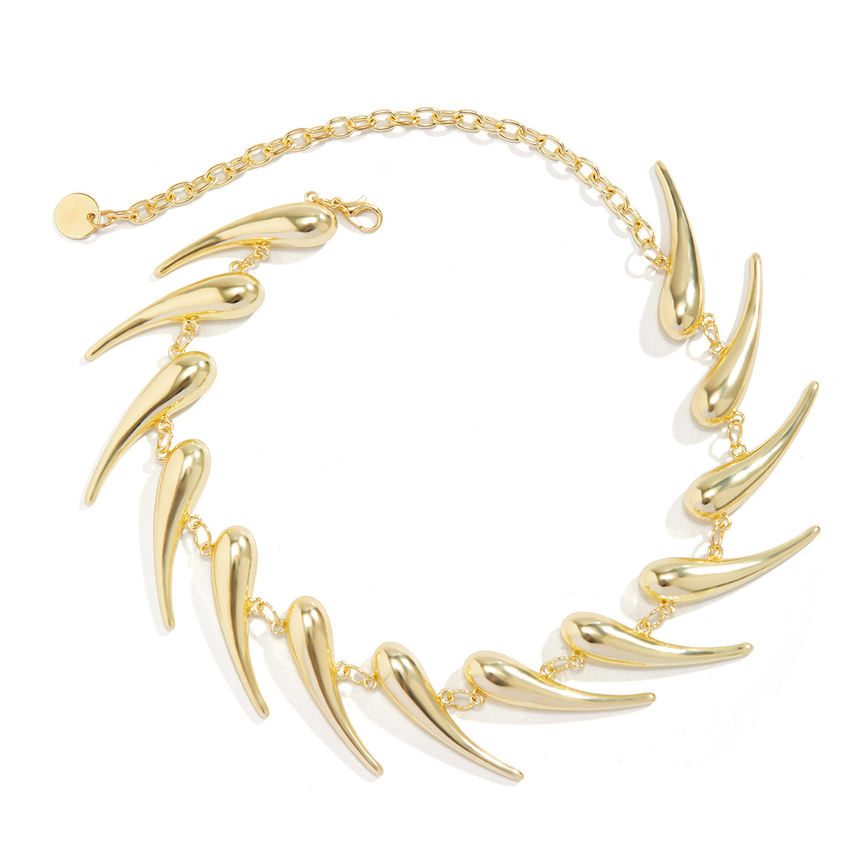 European and American cross-border personalized thorny spliced water drop pendant necklace for women, exaggerated smooth comma alloy necklace for women Specification drawing