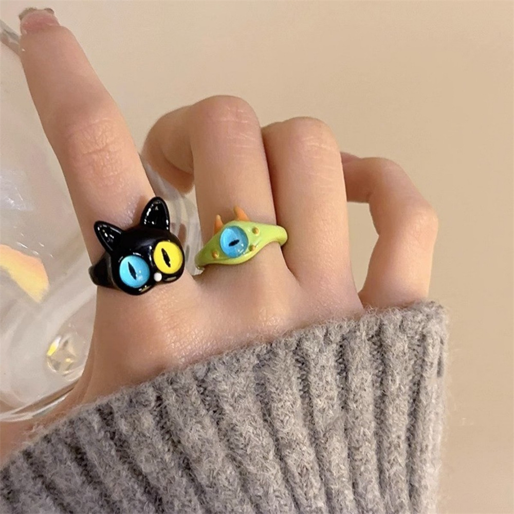 Cartoon, playful, cute monster cat ring, women's fashionable and personalized ring, niche design, versatile, internet-famous index finger ring Item Picture