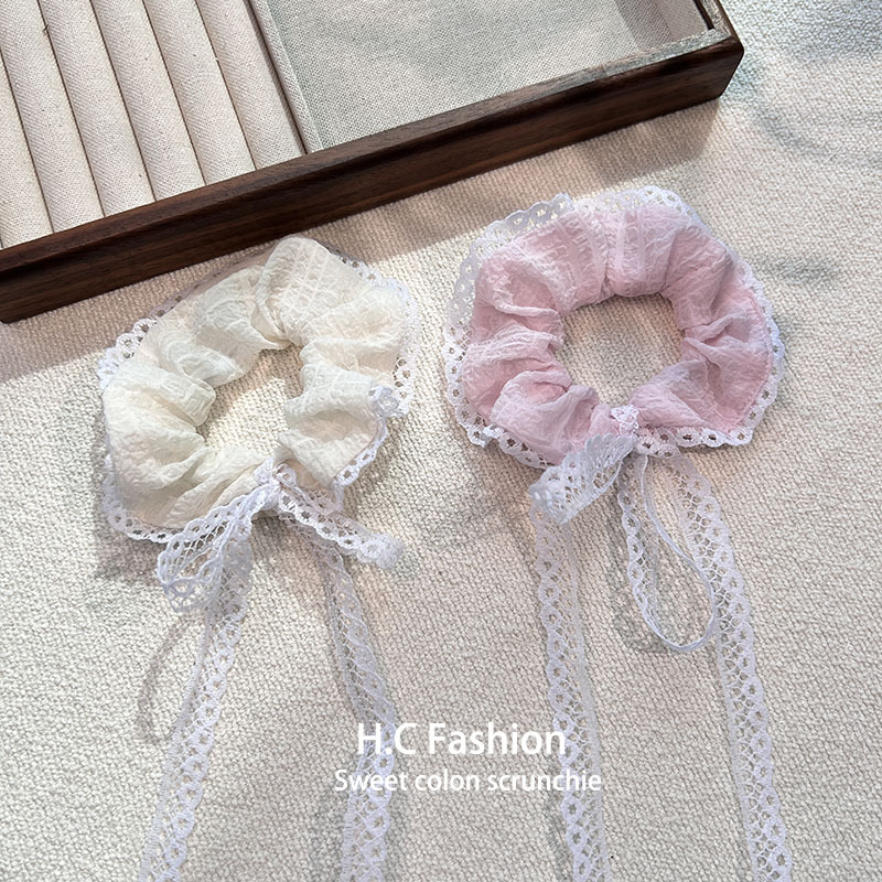 Korean-style super fairy-like bow, large intestine hair band, sweet and high-end lace-trimmed ribbon, tulle hair tie headwear Specification drawing